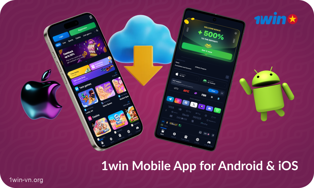Ứng dụng di động 1win được cung cấp miễn phí cho người chơi tại Việt Nam trên thiết bị Android và iOS, cung cấp chức năng, trò chơi, phương thức thanh toán và khuyến mãi giống như trang web