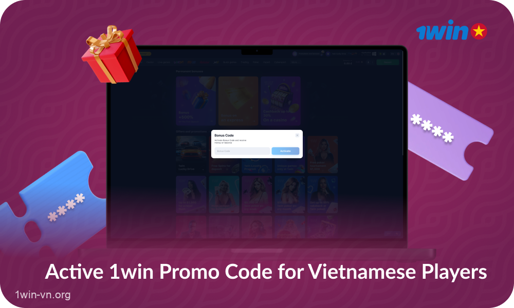 Players from Vietnam can use a promotional code when registering on 1win and receive a generous bonus