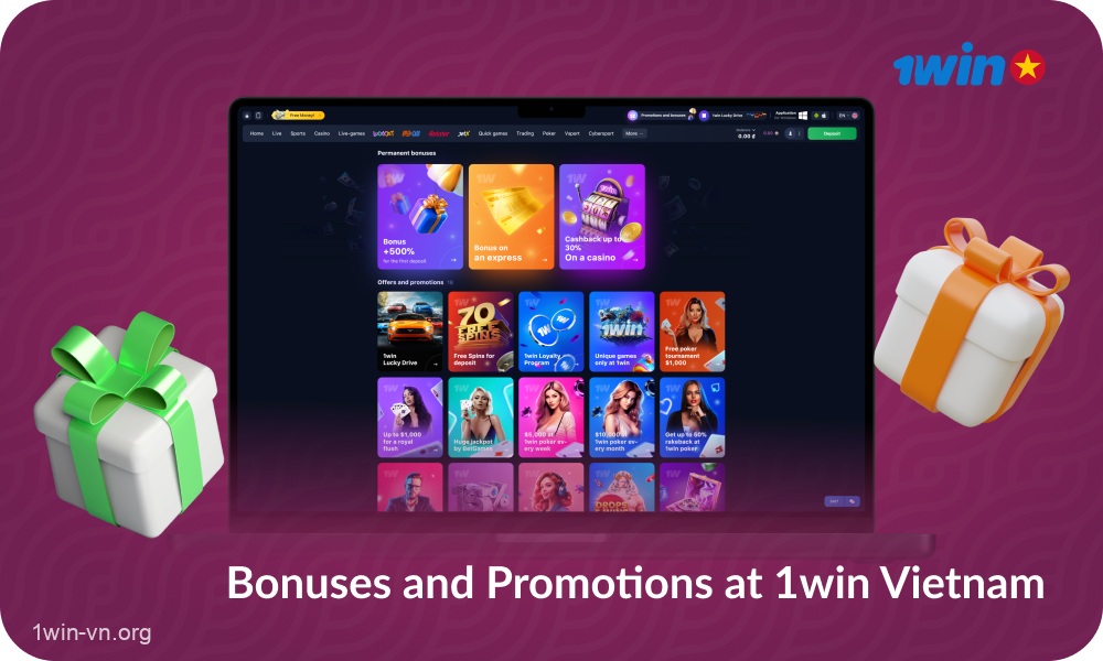 1win users from Vietnam can take advantage of numerous bonuses to enhance their gaming experience, including welcome bonus, cashback, loyalty program and others