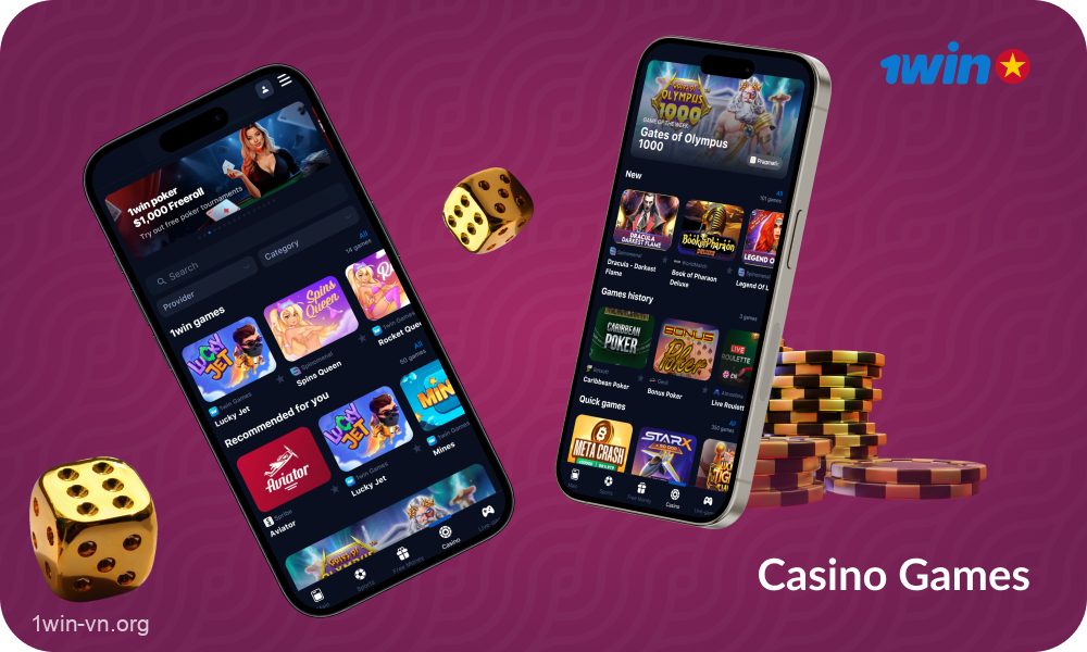 Người dùng ứng dụng di động 1win của Việt Nam đánh giá cao sự đa dạng của trò chơi casino ăn tiền thật