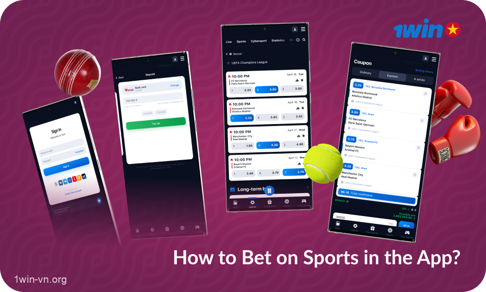 To place sports bets on the 1win Vietnam mobile app, players need to follow a few simple steps