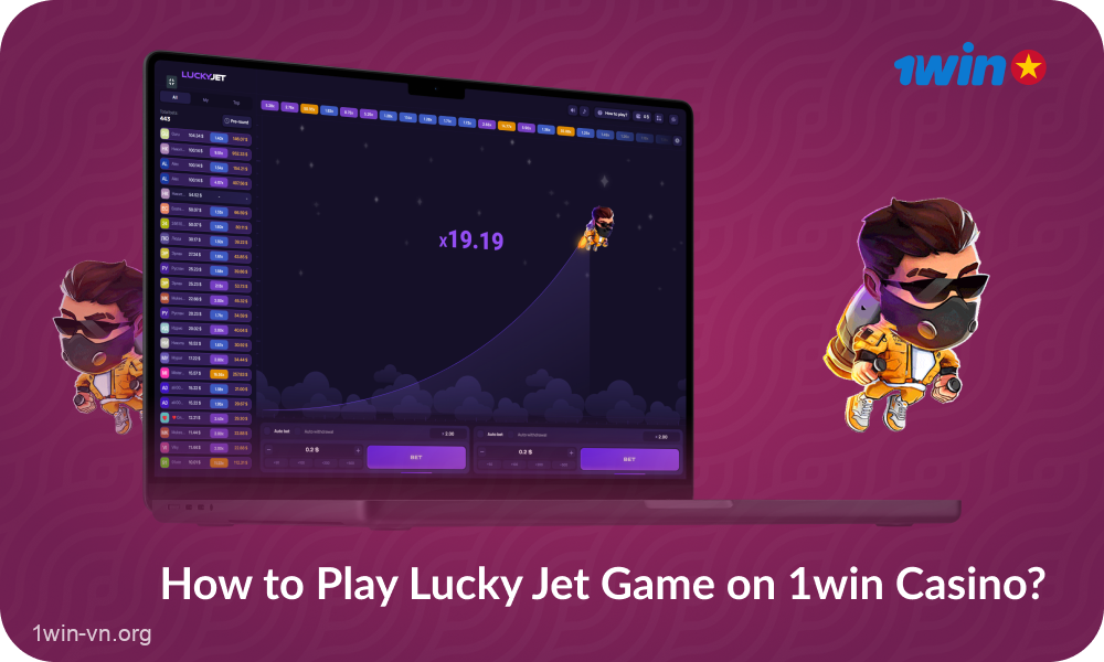 To play Lucky Jet on the 1win Vietnam casino website, players need to register, fund their account, select a bet and set up automatic functions, then follow the gameplay and withdraw their winnings before the end of the round