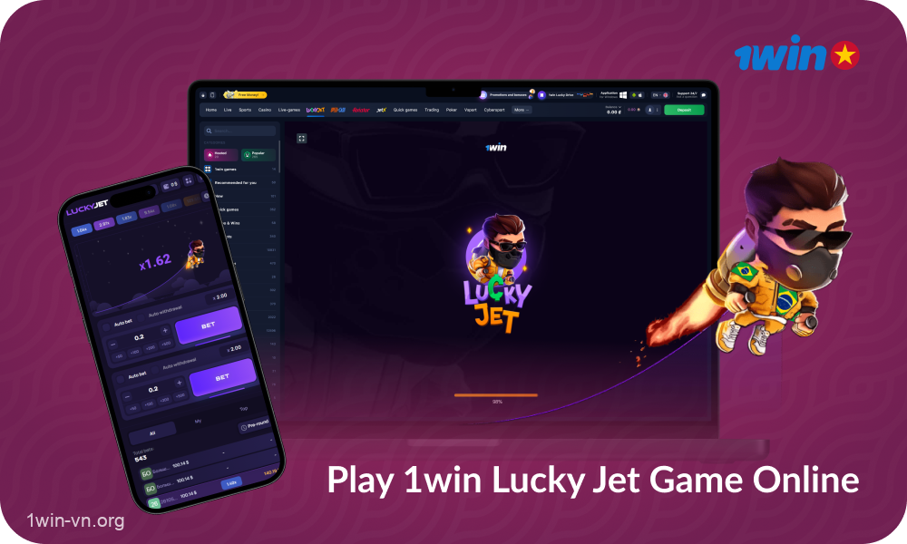 Vietnamese users can play 1win Lucky Jet online for real money and in demo mode on the casino website and mobile application