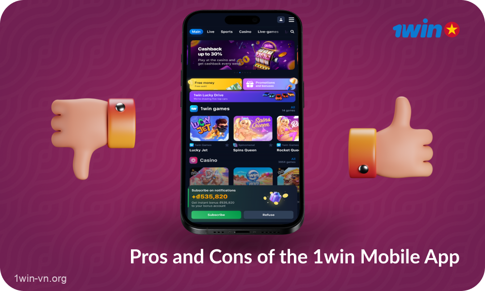The 1win Vietnam mobile app is packed with features and is easy to use, allowing you to play for real money and place bets at any time