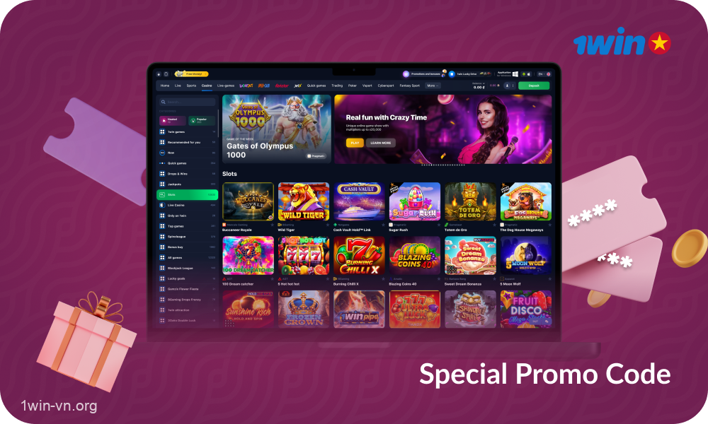 New users from Vietnam will receive a nice welcome bonus with a special promotional code from 1win