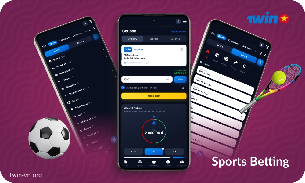 The 1win Vietnam mobile application offers bettors a wide range of sports and popular tournaments available for betting