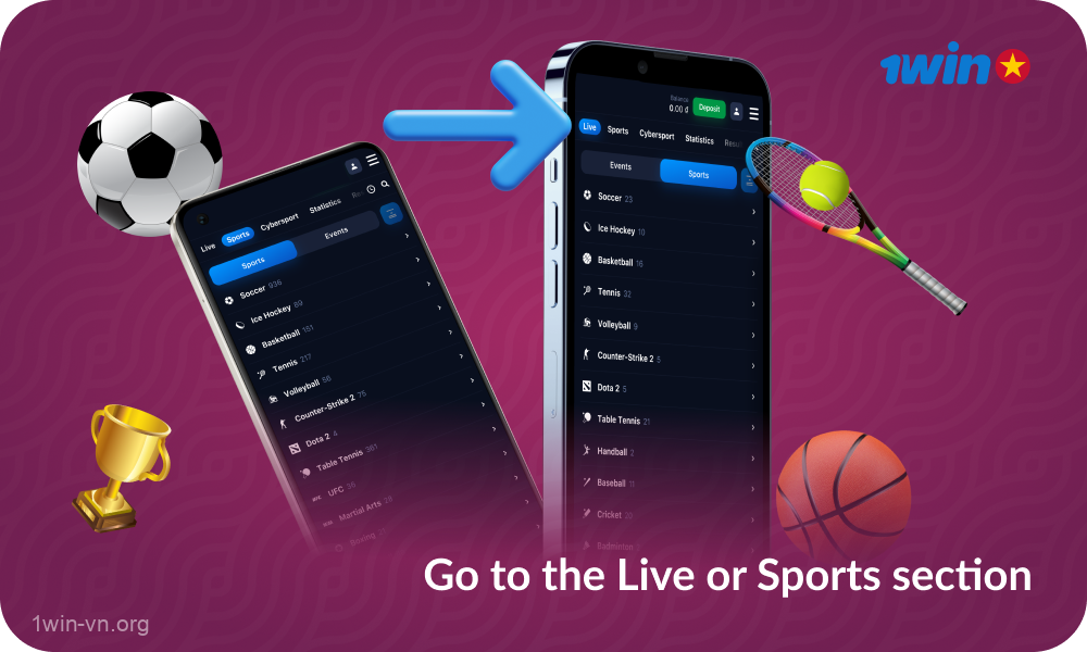 To place a 1win bet, Vietnamese players need to select a discipline in the “Live” or “Sports” section